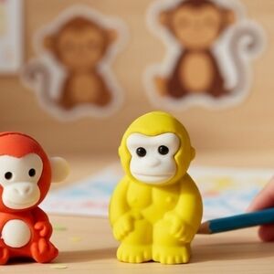 (Lot Of 2) 3D Puzzle 1" Miniature Multi-Color Erasers Figural Monkey Pair Themed